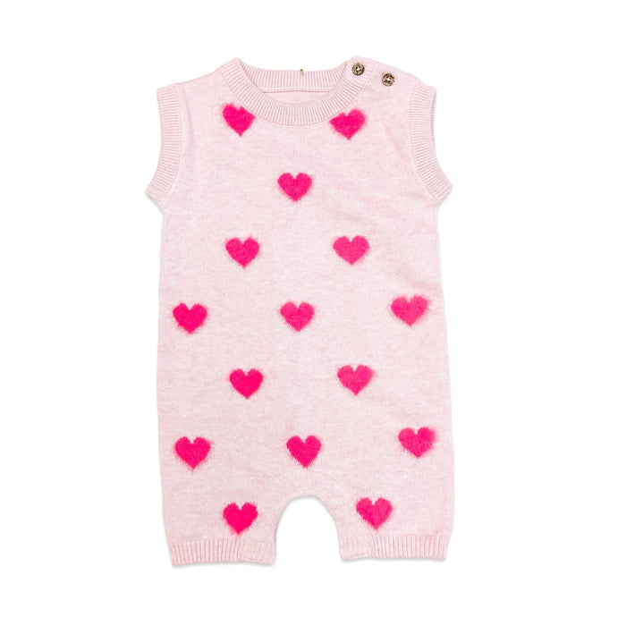 Viverano Organics Fuzzy Hearts Jacquard Knit Short Sleeve Baby Romper -Organic