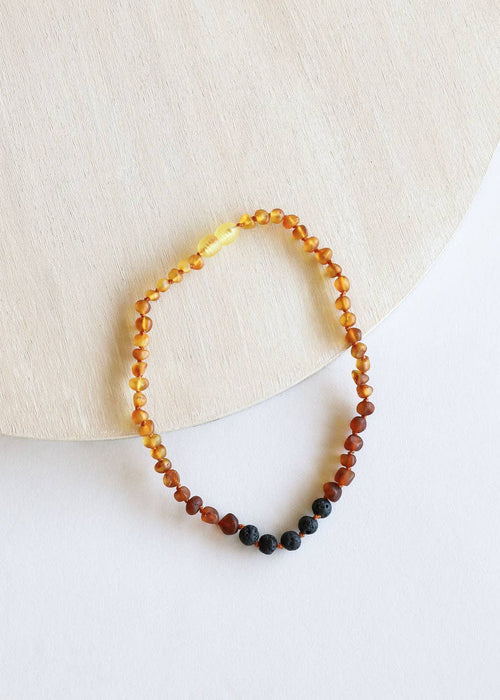 Raw Ombre Baltic Amber + Lava Bead Essential Oils Necklace