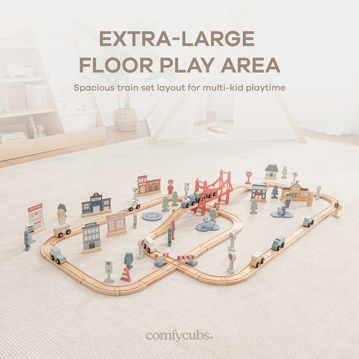 100-PC Wooden Train Set for Toddlers Ages 1+ by Comfy Cubs