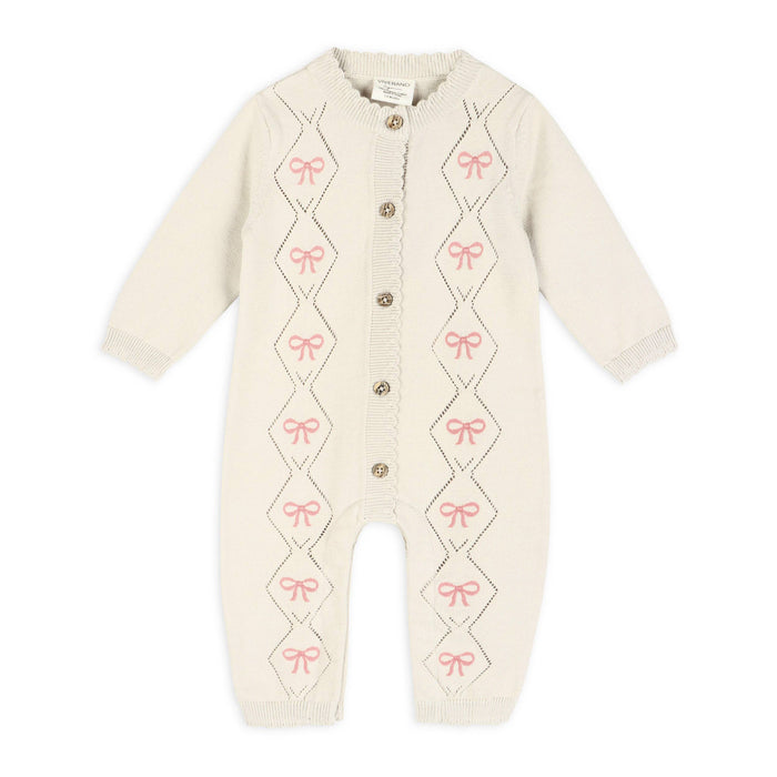Evie Bow Pointelle Knit Baby Jumpsuit (Organic Cotton)