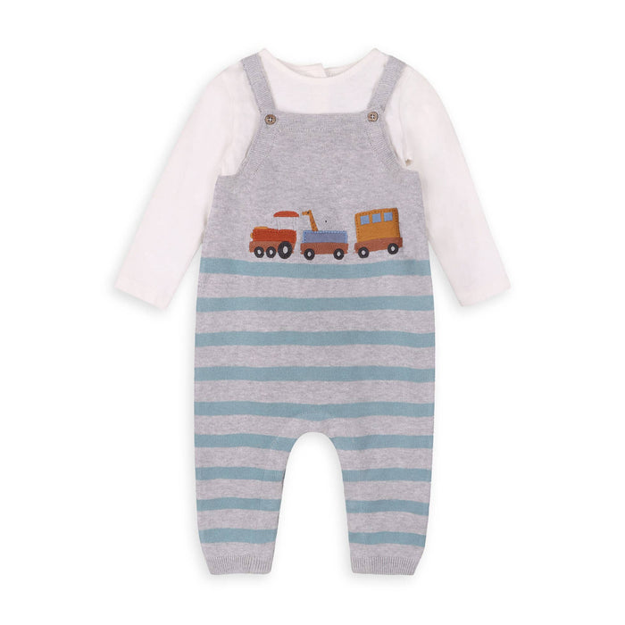 Viverano Organics Train Applique & Stripe Baby Overall & Bodysuit Set
