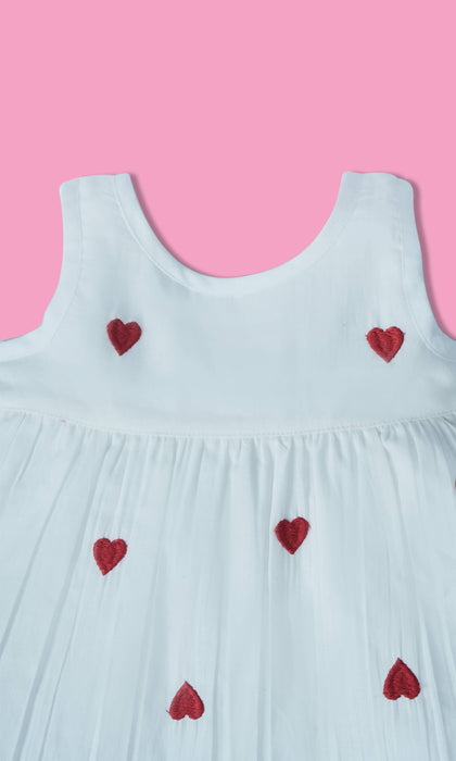 Heart-Embroidered Cotton Dress