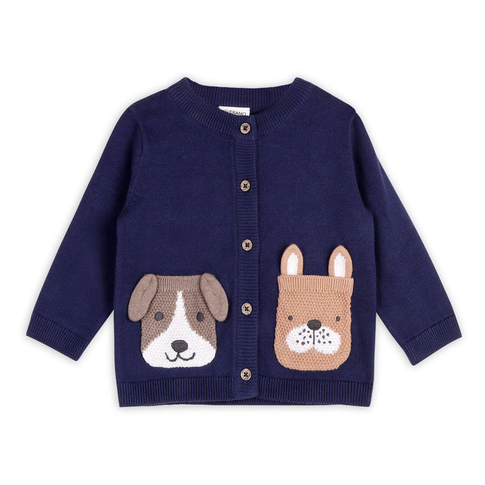 Viverano Organics Dog Pocket Embroidered Sweater Knit Baby Cardigan