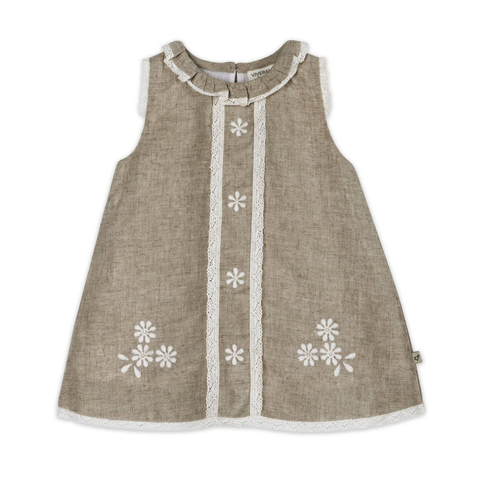 Kate Floral Embroidered Baby Dress + Bloomer (Linen Blend)