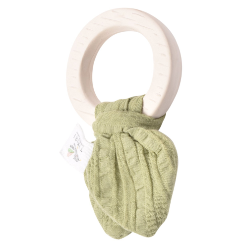 Tikiri Toys Organic Natural Rubber Teething Ring with Muslin Tie