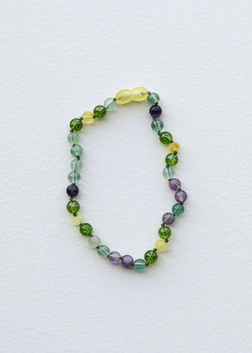 Raw Baltic Sea Amber + Fluorite + Peridot || Gemstone Necklace