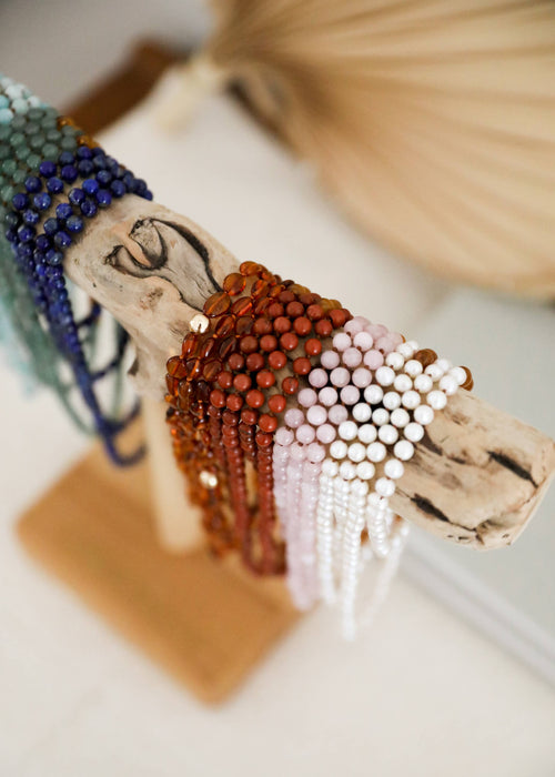 Pure Gemstone + Pearl || Beaded Necklace: 11"