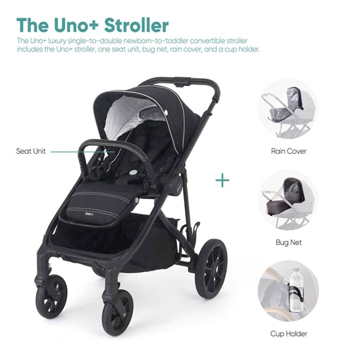 KidCo Uno Luxury Single to Double Newborn to Toddler Convertible Stroller System Portable Collapsable Khaki Twill