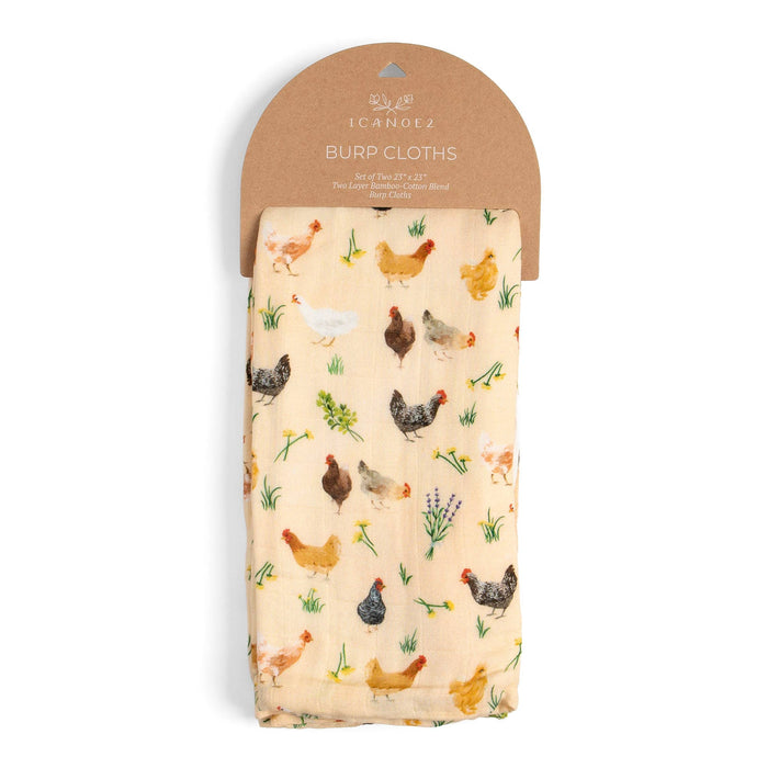 Chicken Meadows Baby Burp Cloths – Muslin Set of 2