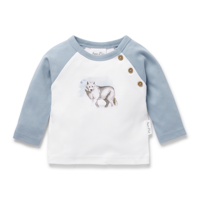 Aster & Oak Snow Wolf Print LS Tee