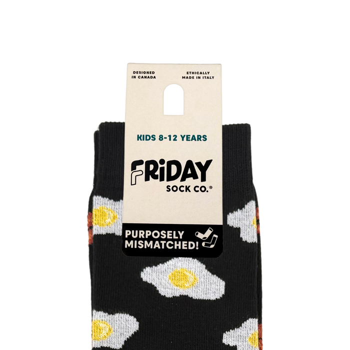 Kid's Bacon & Eggs Black Socks