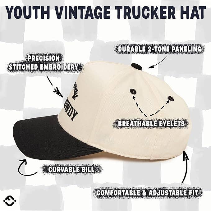 Kids/Baby 2-Tone Cap: Say Howdy Play Rowdy - Black/Beige
