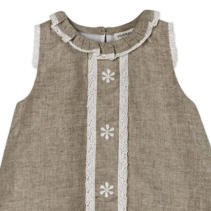 Kate Floral Embroidered Baby Dress + Bloomer (Linen Blend)
