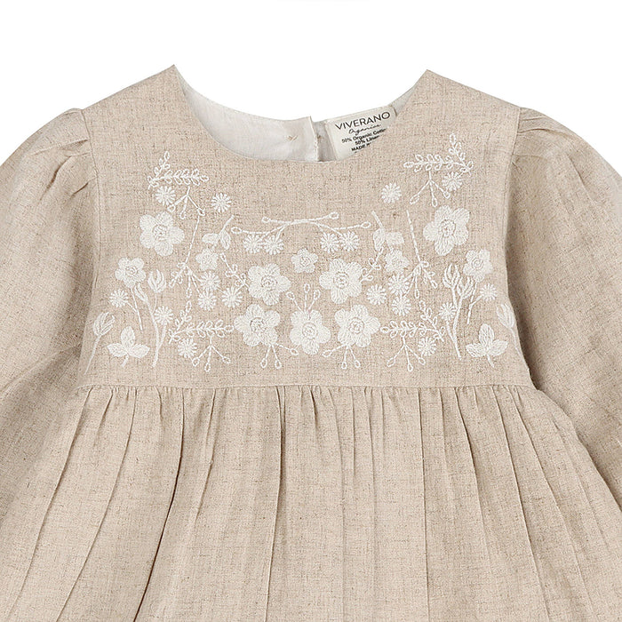 Lydia Linen Embroidered Baby Dress & Bloomer Set (Organic)