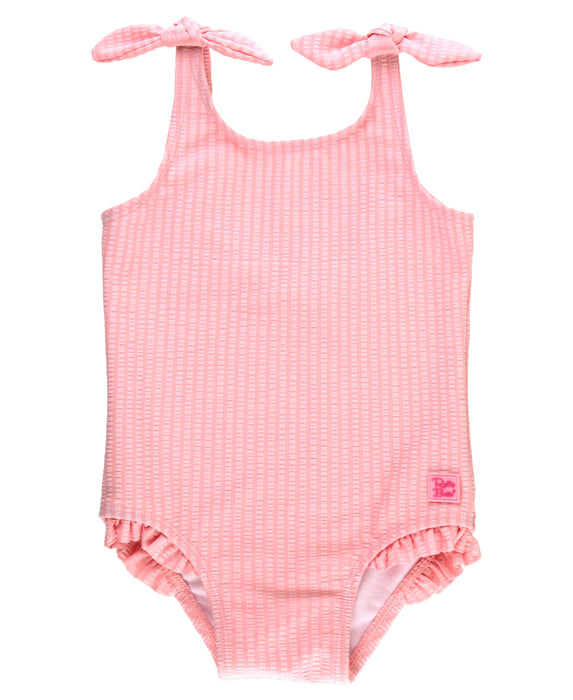 Girls Pink Tie Shoulder One Piece Swimsuit