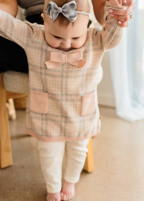 Viverano Organics Sophie Bow Checkered Sweater Knit Baby Dress -Organic Cotton