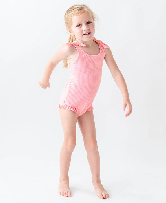 Girls Pink Tie Shoulder One Piece Swimsuit