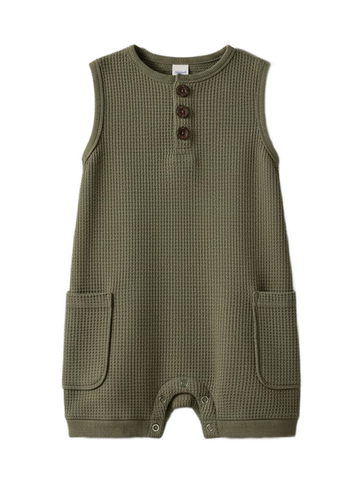 Colored Organics Percy Waffle Short Romper - Fern