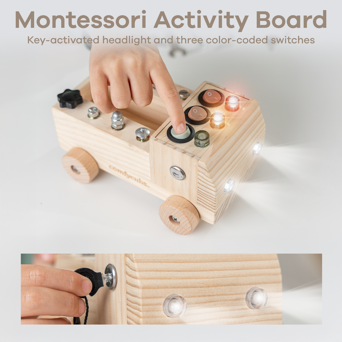 Busy Board Truck Toy Set with LED Light Switch for Kids 3+