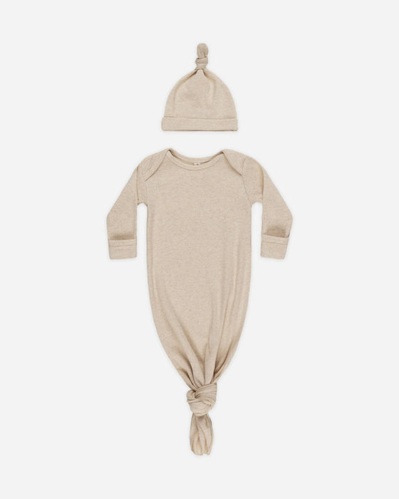 Quincy Mae Knotted Baby Gown + Hat Taupe