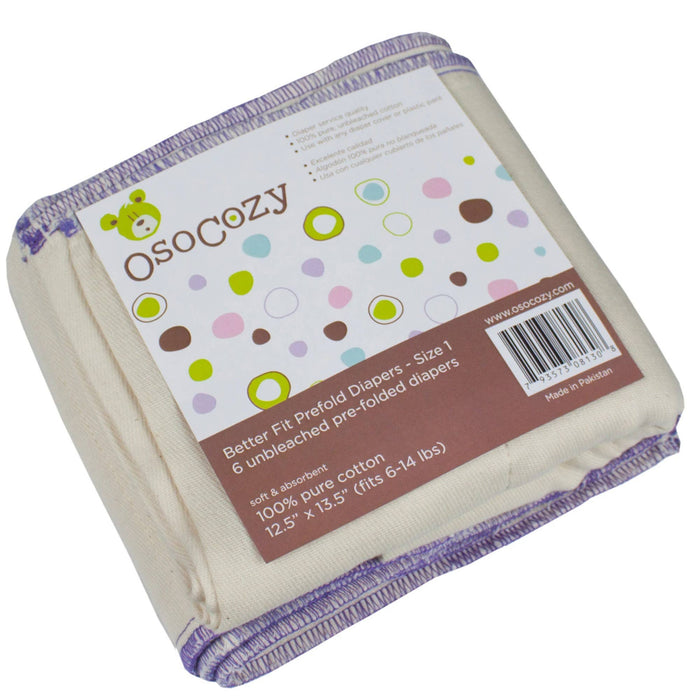 OsoCozy Prefolds Better Fit Sizing Cloth Diapers - 6 Packs