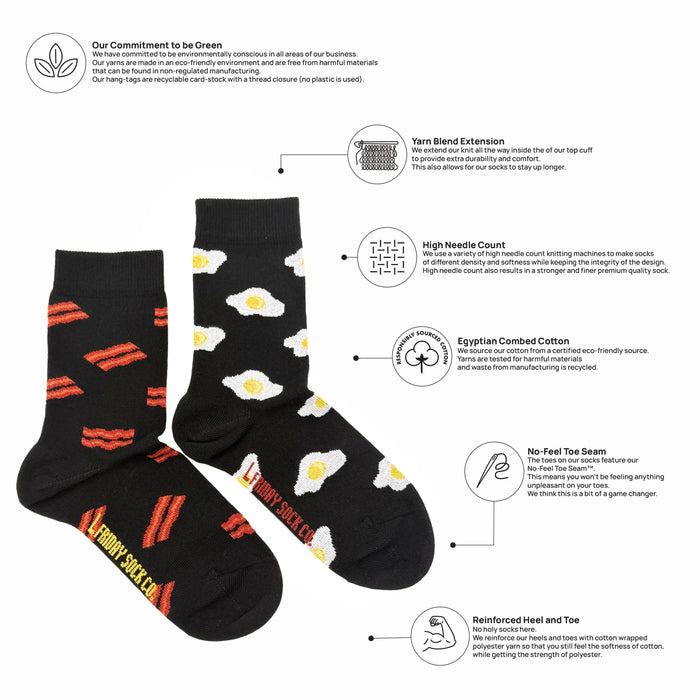 Kid's Bacon & Eggs Black Socks