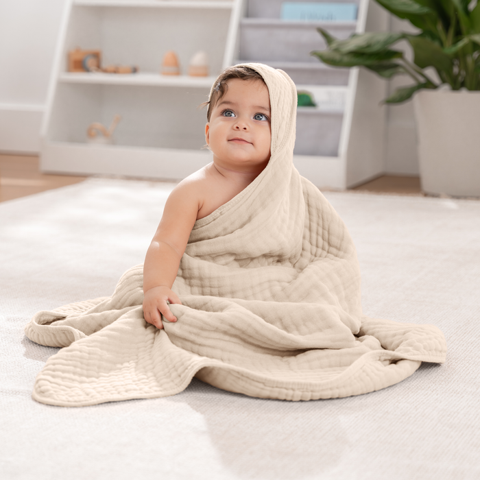 Hooded Baby Towel, 6 Layer 100% Muslin Cotton by Comfy Cubs