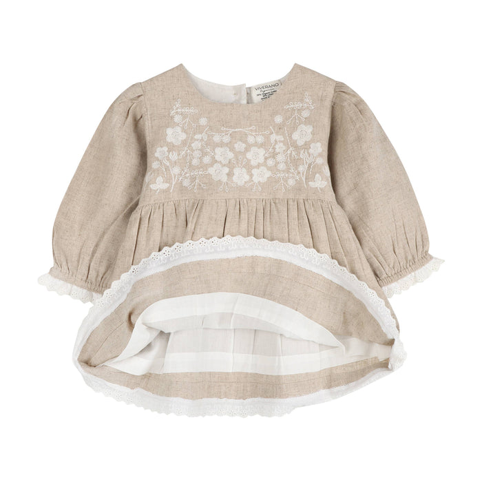 Lydia Linen Embroidered Baby Dress & Bloomer Set (Organic)