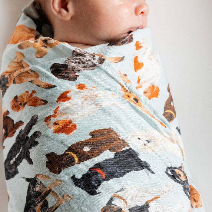 Furry Friends Dogs Muslin Baby Swaddle Blanket