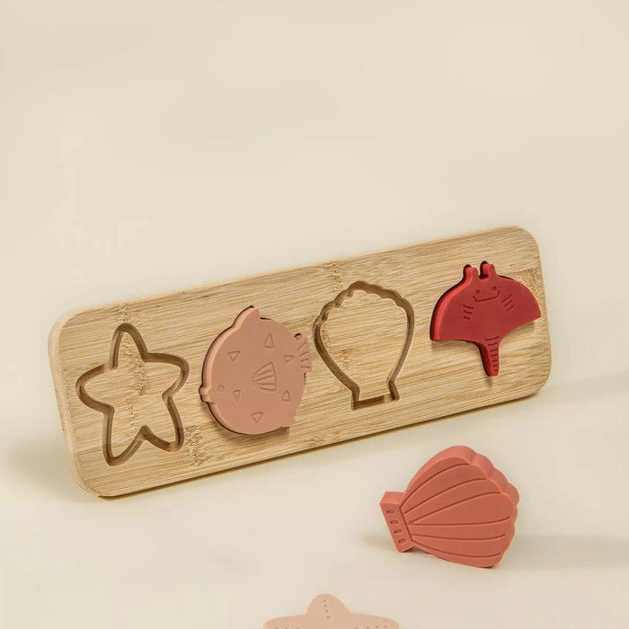 Coco Village Silicone Puzzle on Wooden Plate | Ocean