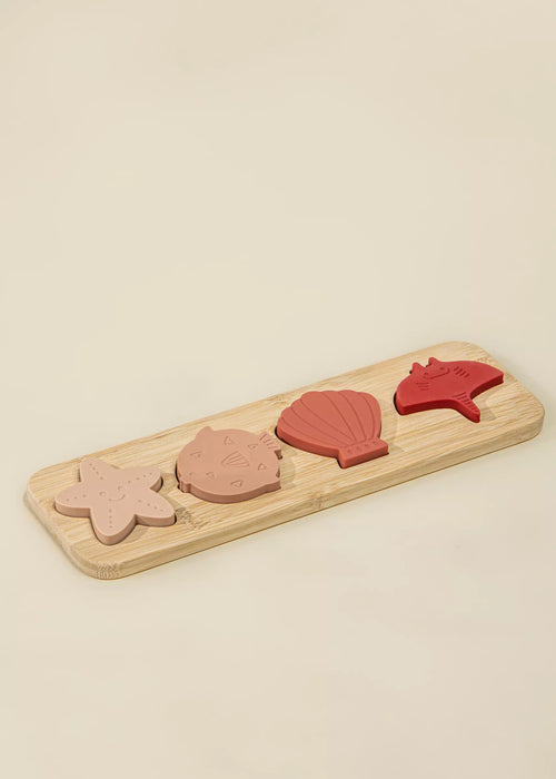 Coco Village Silicone Puzzle on Wooden Plate | Ocean