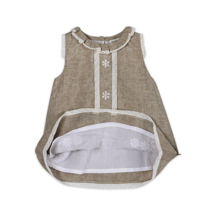 Kate Floral Embroidered Baby Dress + Bloomer (Linen Blend)