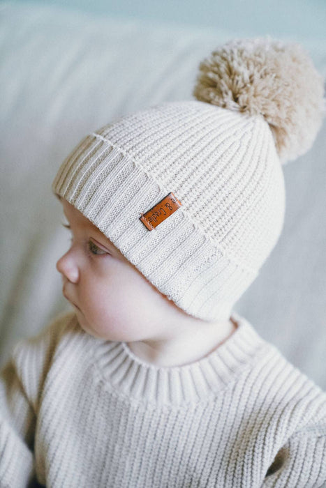 Cotton Knit Pom Beanie