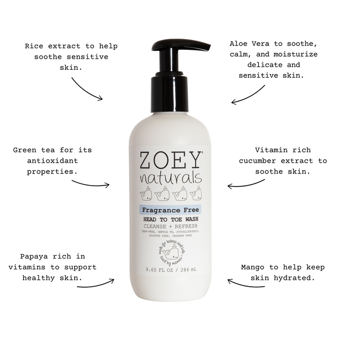 Zoey Naturals Fragrance Free Head To Toe Wash - 9.65oz