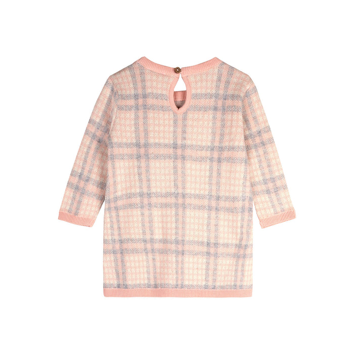 Viverano Organics Sophie Bow Checkered Sweater Knit Baby Dress -Organic Cotton