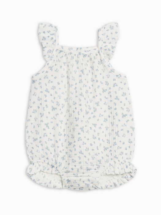 Colored Organics Sandra Muslin Tank Bubble Romper - Rosebay Floral / Coconut + Sea
