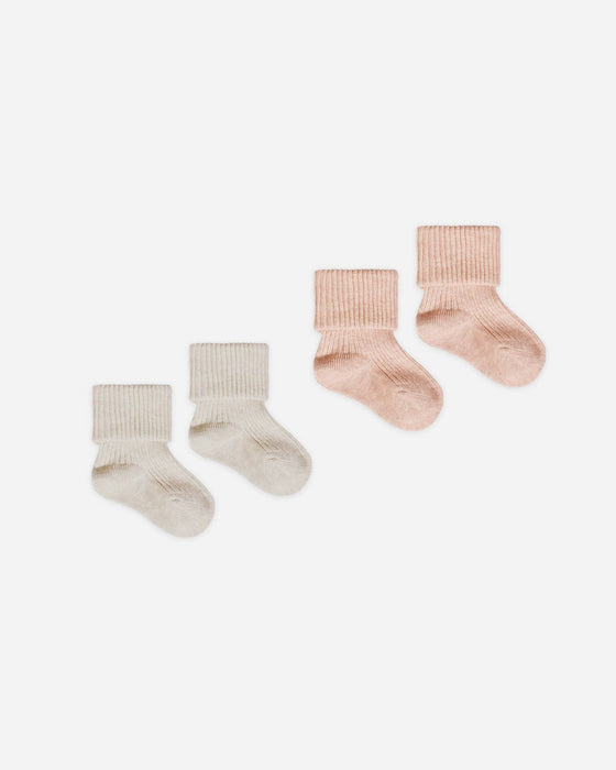 Quincy Mae Melange Socks Oatmeal, Rose