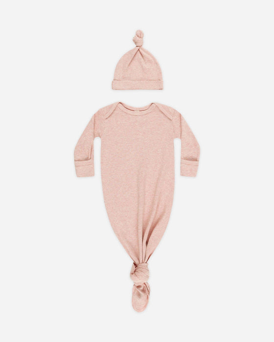 Quincy Mae Knotted Baby Gown + Hat Rose