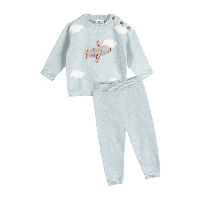 Airplane Applique Baby Knit Pullover & Pant Set (Organic)
