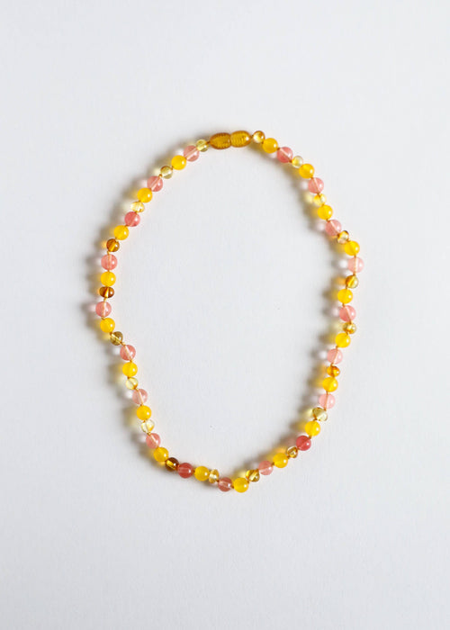 Polished Honey Baltic Amber + Honeysuckle Gemstone Necklace