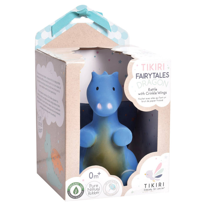 Tikiri Toys Baby Midnight Dragon Natural Rubber Rattle w/Crinkle Wings