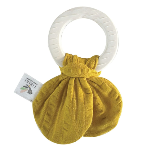 Tikiri Toys Organic Natural Rubber Teething Ring with Muslin Tie