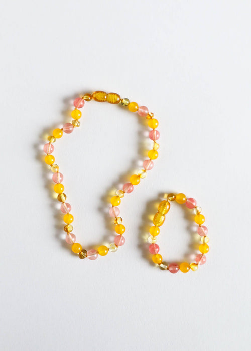 Polished Honey Baltic Amber + Honeysuckle Gemstone Necklace