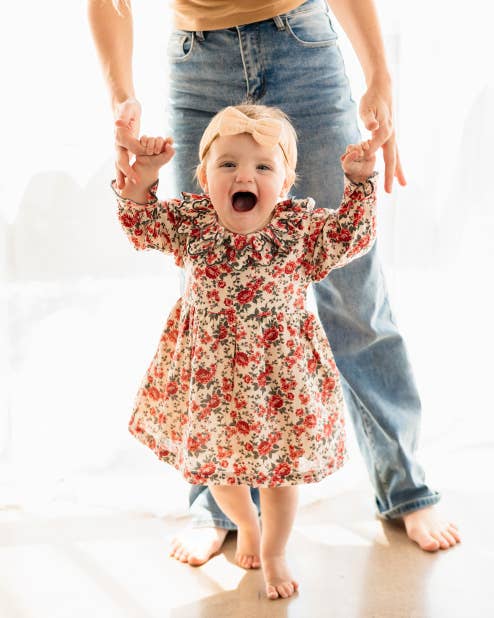 Viverano Organics Amour Rose Floral Ruffle Baby Dress & Bloomer (Linen Blend)