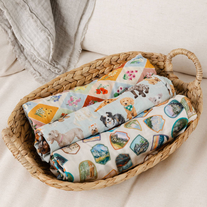Furry Friends Dogs Muslin Baby Swaddle Blanket