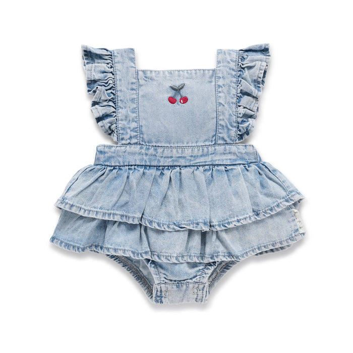 Cherry Tencel Denim Ruffle Playsuit