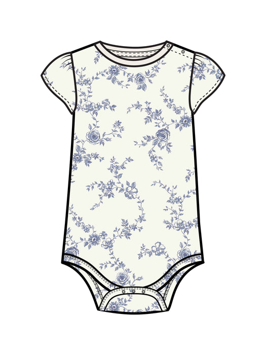 Colored Organics Pearl Petal Sleeve Bodysuit -Serena Floral / Rain