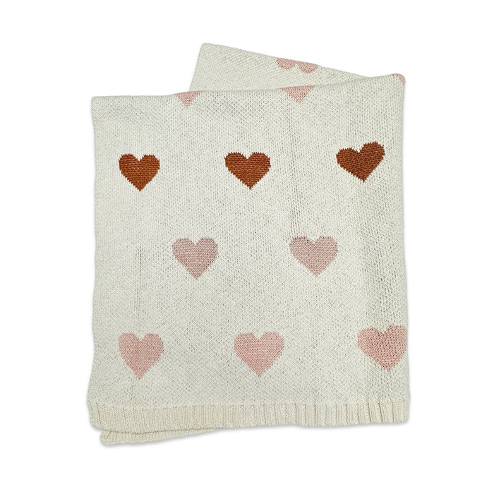 Loving Hearts - Organic Jacquard Sweater Knit Baby Blanket