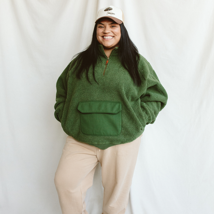 Adult Sherpa Zip Pullover - Spruce