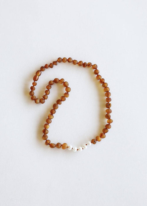 Raw Cognac Baltic Amber + Pearls || Necklace